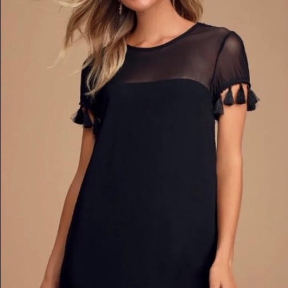 Lulu's Iced Latte Black Shift Dress Tassel-Trimmed - Picture 2 of 7